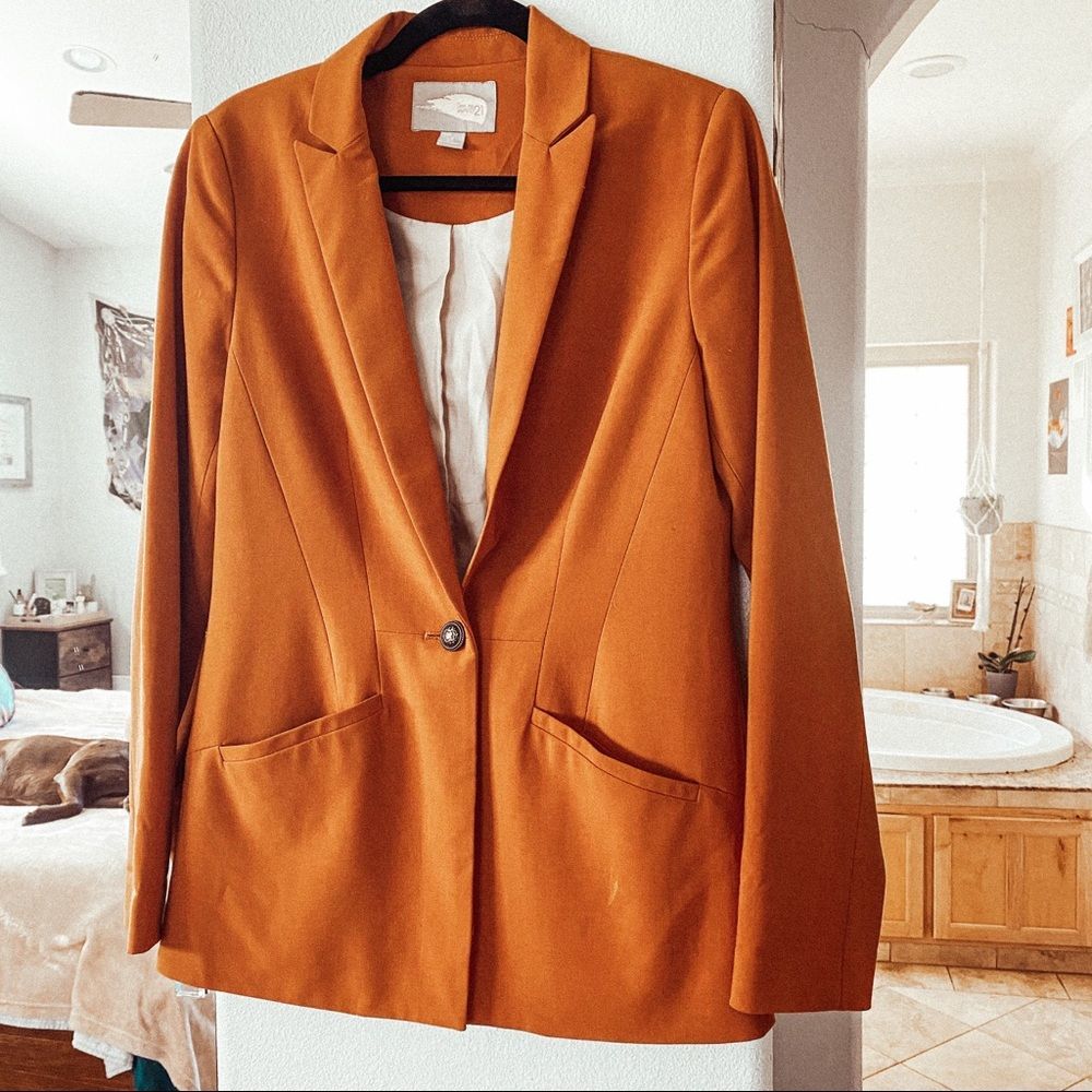 Forever 21 Love21 Contemporary Pumpkin Orange Blazer Jacket Size Medium